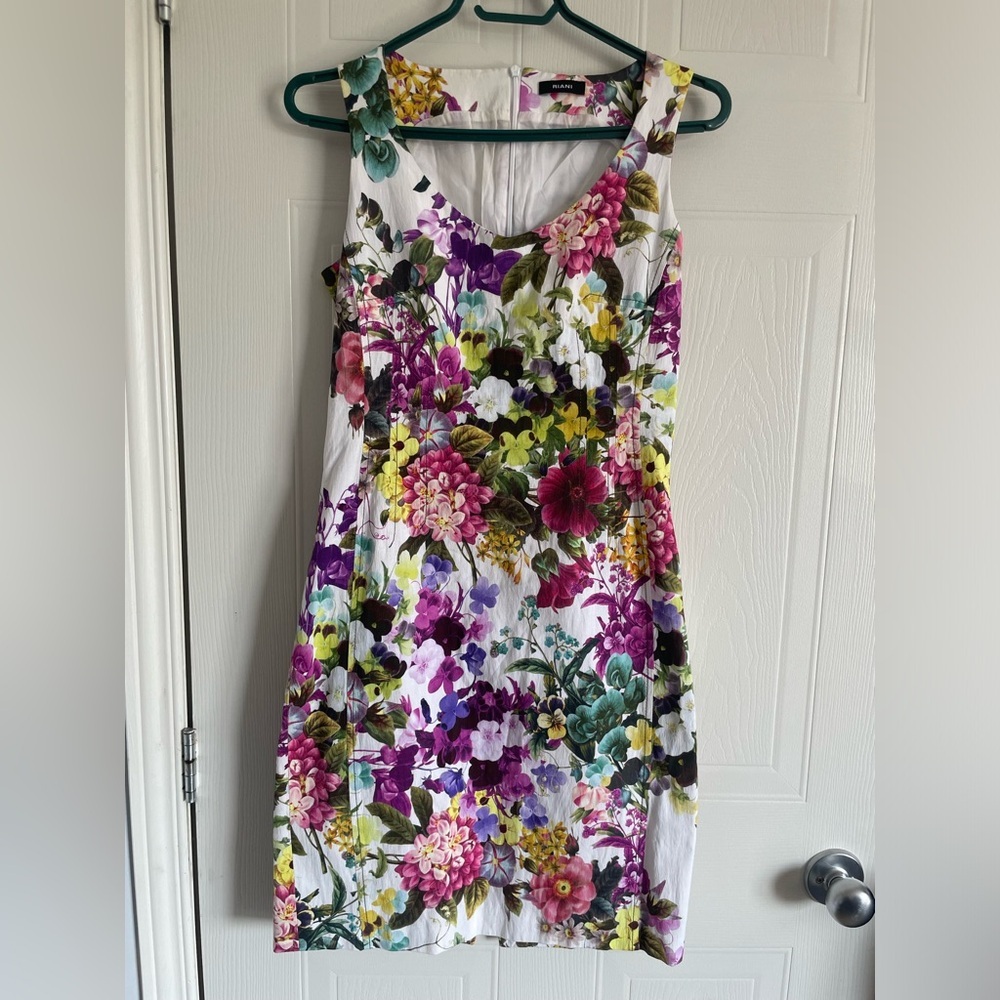 Riani Floral Sheath Dress White Purple Sz S - Picture 2 of 14